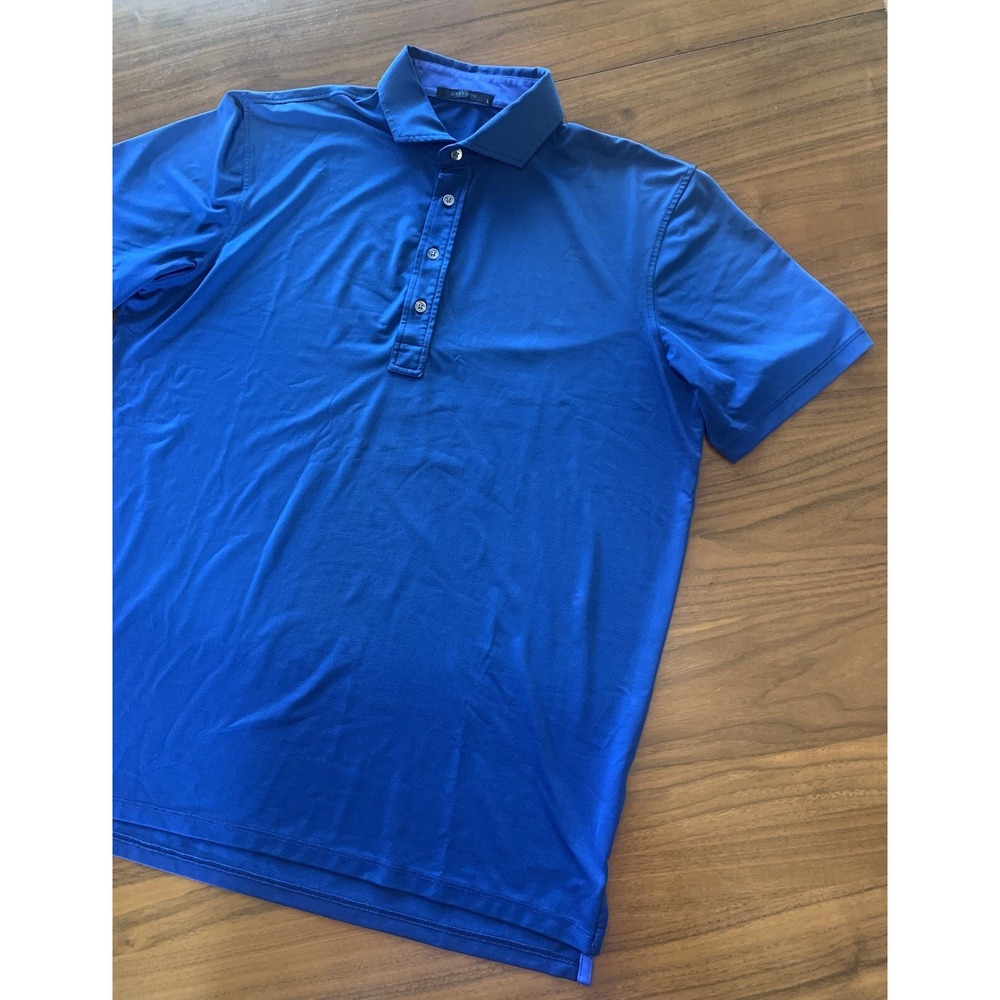 Greyson Golf Polo Shirt Mens L Blue Solid Performance Stretch Wolf LCC Logo